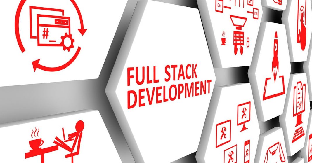 full stack developer written on hexagon shape with red ink; concept of Full Stack Developer jobs in top companies